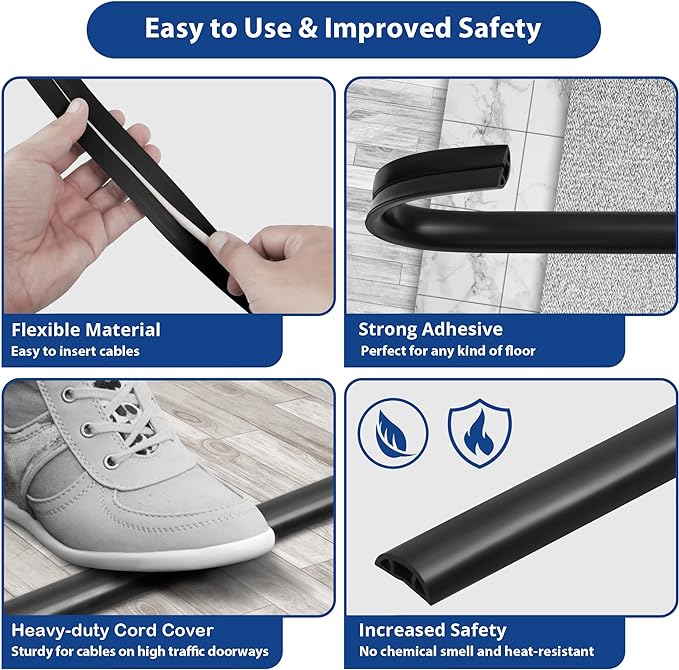 ZhiYo Floor Cord Cover 4ft, Cord Hider Floor Black, Cable Management Cover - Image 6