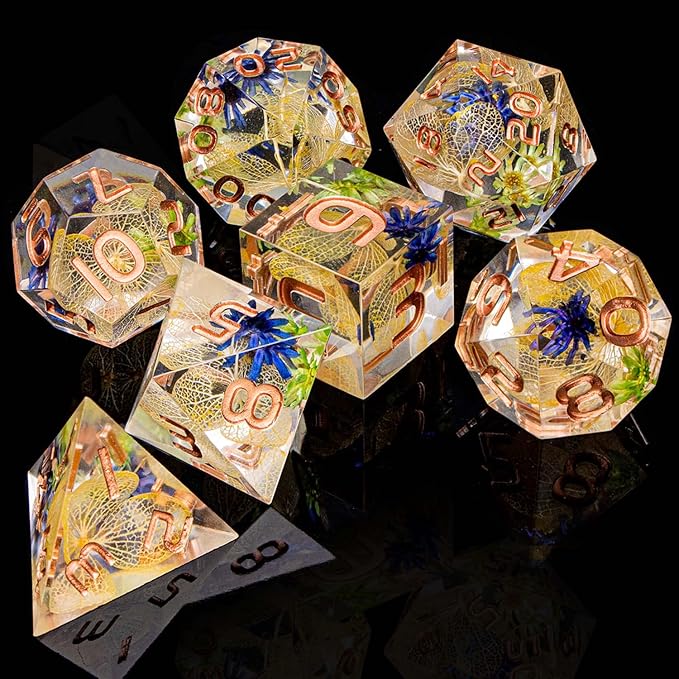 ARUOHHA DND Resin Dice Translucent Yellow Leaf Sharp Edged Dice Set - Image 6