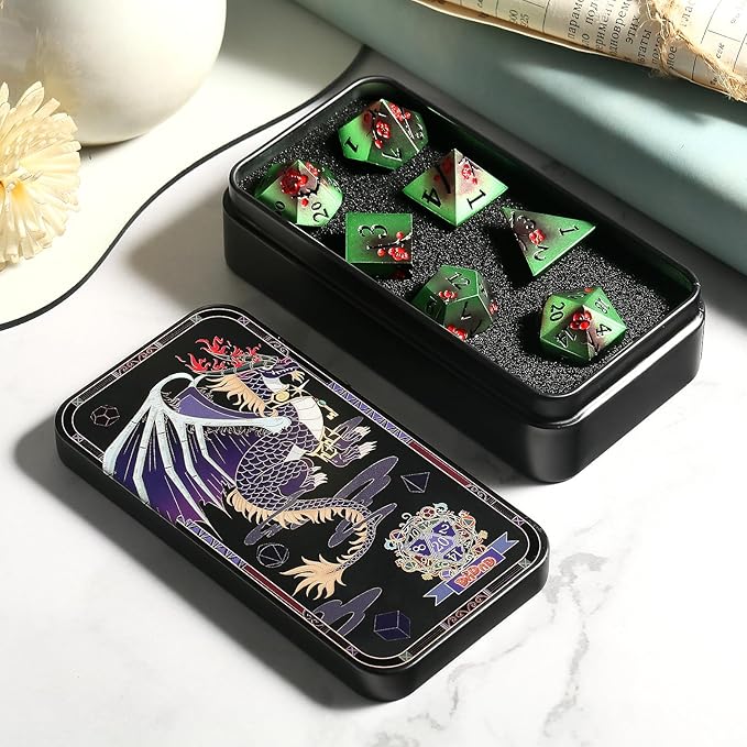 Metal Dice Set D&D, DNDND 7 PCS Metallic Flowers DND Dice - Image 5