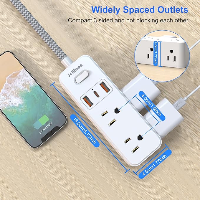 Power Strip Surge Protector, 5Ft Flat Plug Extension Cord - Image 7