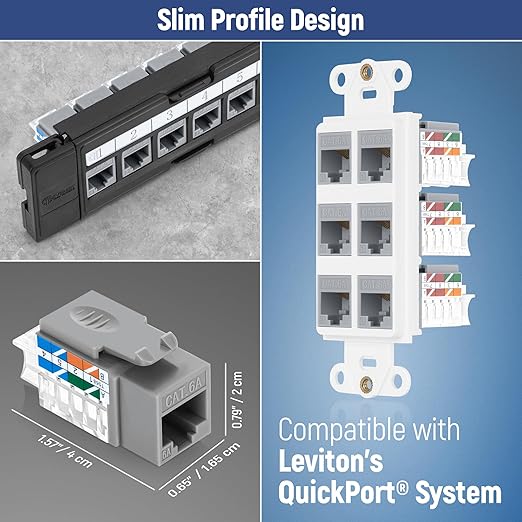 Everest 45° Angled RJ45 Cat6A Keystone Jacks 50-Pack in Gray - Image 7
