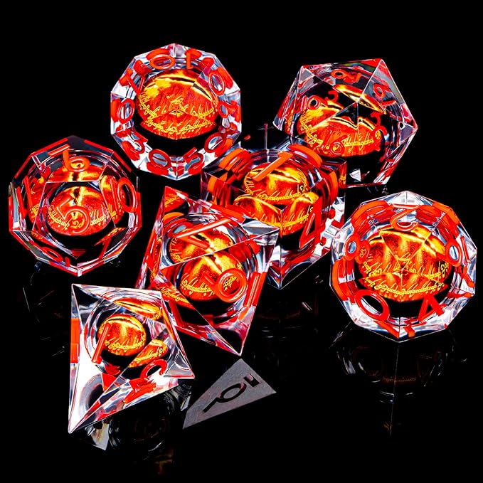 ARUOHHA DND Resin Dice Gazes Eye Dice Liquid Core Red RPG Sharp Edged Dice Set - Image 6