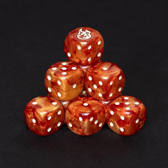 Fireball D6 Dice Set – 10 x 16mm Red & Orange Pearl Dice - Image 2