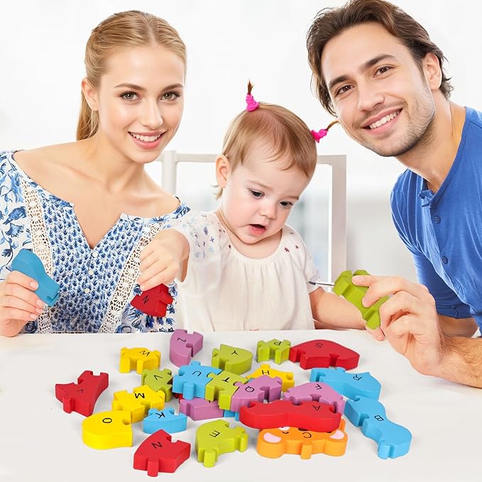 LovesTown Wooden Puzzle Learning Toys Alphabet Number Building Blocks - Image 2
