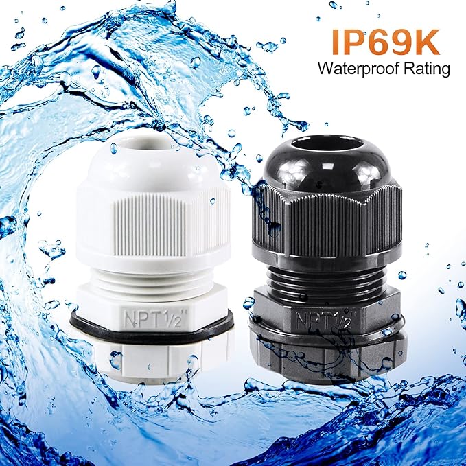 XHF 50 Pcs 3/8" IP68 Strain Relief Nylon Cord Grip Waterproof NPT Cable Glands - Image 6
