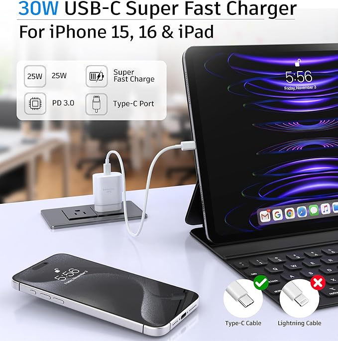 Phone 15 16 Charger, 30W Super Fast Charging, USB C Block Type C Cable Cord - Image 3