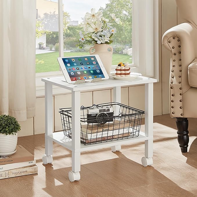 2 Tier Printer Stand with Storage, Under Desk Shelf Printer Table, Rolling - Image 6