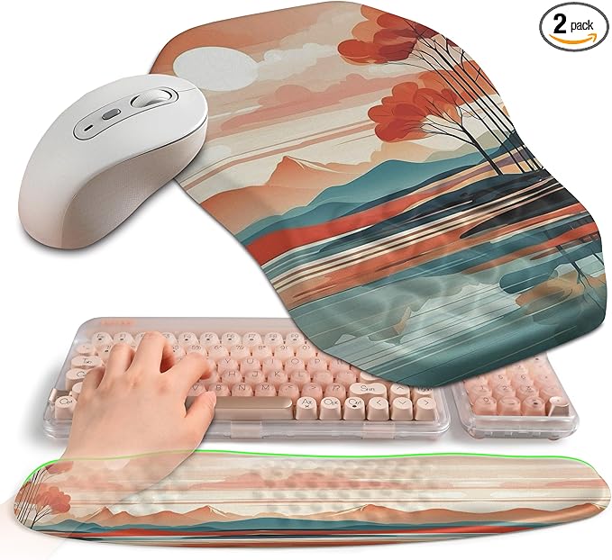2-in-1 Ergonomic Set, Wave Keyboard Wrist Rest and Massage Slope Mouse Pad by Gleamtide