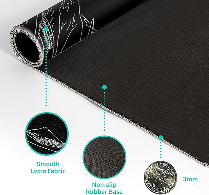 Japanese Sea Wave Large Mouse Pad Abstract Black Mouse Pad 31.5x11.8 Inch Black - Image 8