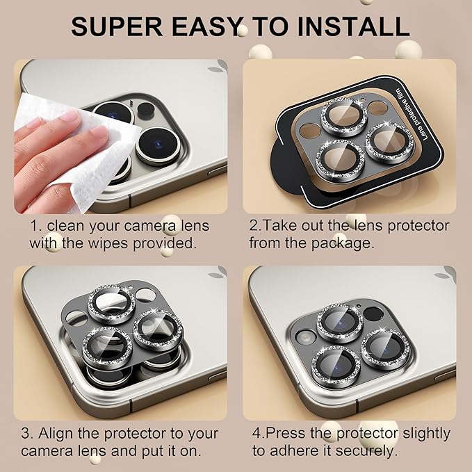 beuxece Compatible for iPhone 16 Pro/iPhone 16 Pro Max Camera Lens Protector - Image 7