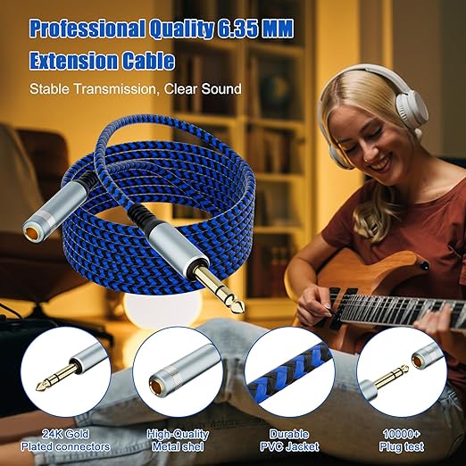 LDKCOK 1/4 inch TRS Extension Cable 6ft, 1/4" Male to Female Stereo Headphone - Image 4
