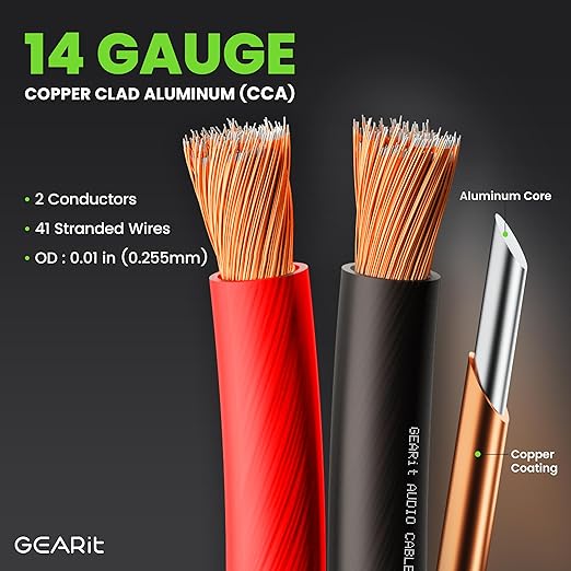 14 Gauge Car Speaker Wire, GearIT Pro Series Copper Clad Aluminum CCA 14 AWG - Image 6
