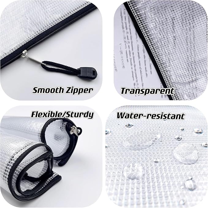 Plastic Mesh Zipper Pouch Document Folders Bag Zip File Bags - Image 3