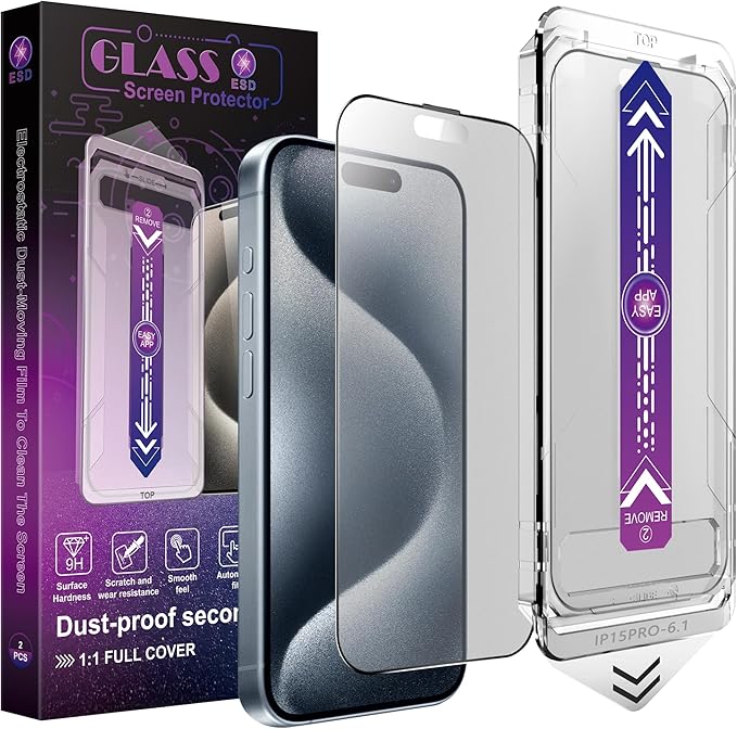 2 Pack Matte Screen Protector for iPhone 15 Pro, 9H Tempered Glass, Full by Unknown