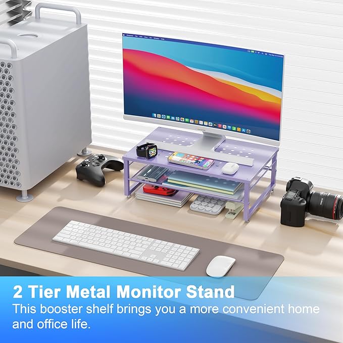 gianotter 2-Tier Metal Monitor Stand Riser, Office Desk Storage Organizer - Image 2