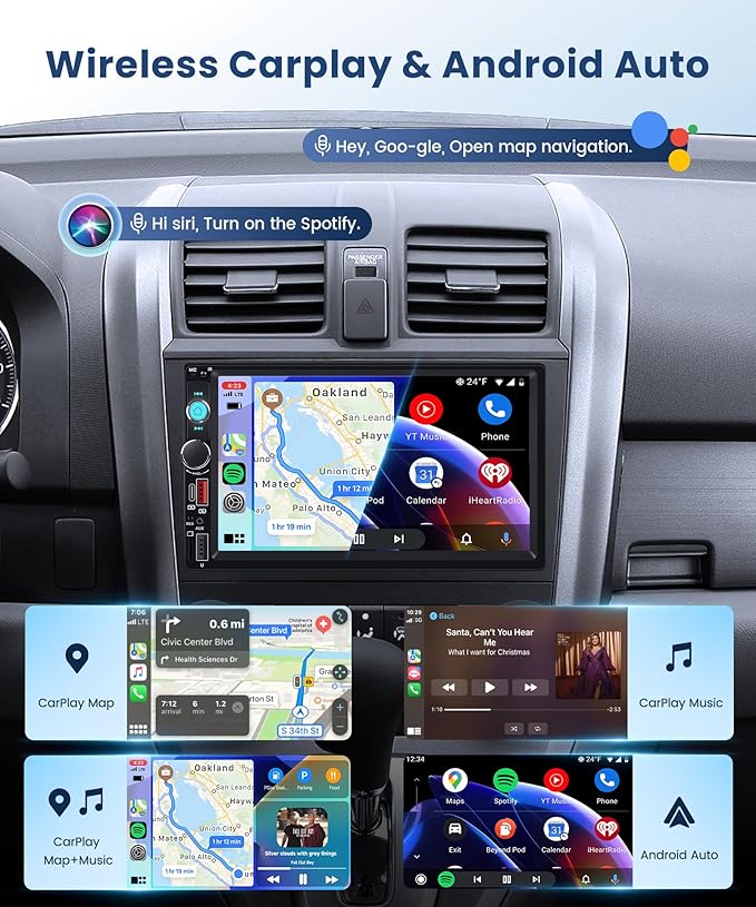 2 DIN Car Stereo Wireless Carplay&Android Auto, USB-C Head Unit 7” Touch Screen - Image 3