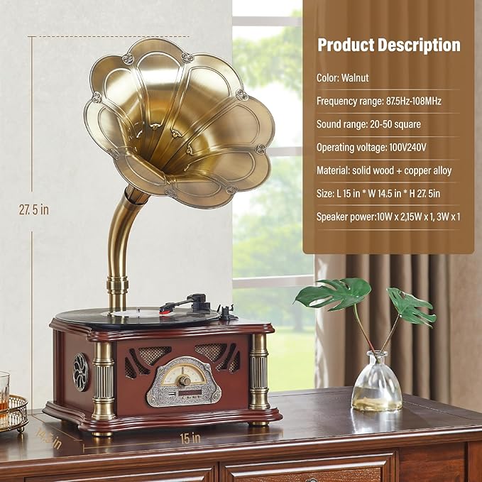 Vintage Gramophone with Bluetooth Output Vintage Record Players Retro - Image 4