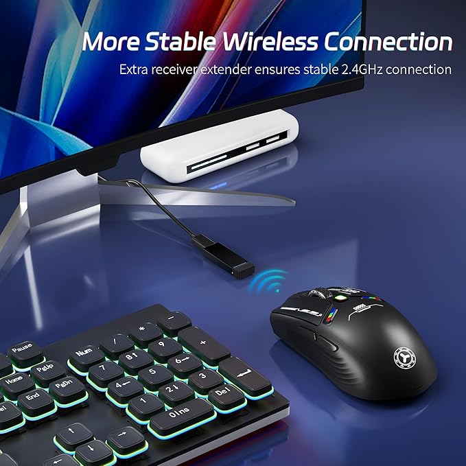 TENMOS M530 Wireless Gaming Mouse, 2.4G/Bluetooth/USB C Wired Rechargeable Mouse - Image 8