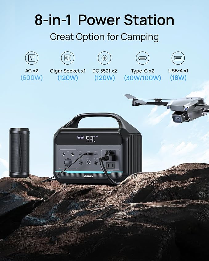 DARAN Portable Power Station 600W - 288Wh Solar Generator LiFePO4 Battery - Image 3