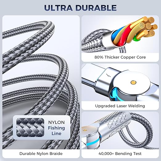 USB C to USB C Cable 6.6ft, 240W 2-Pack Braided 180°Rotating Type C Charging - Image 6