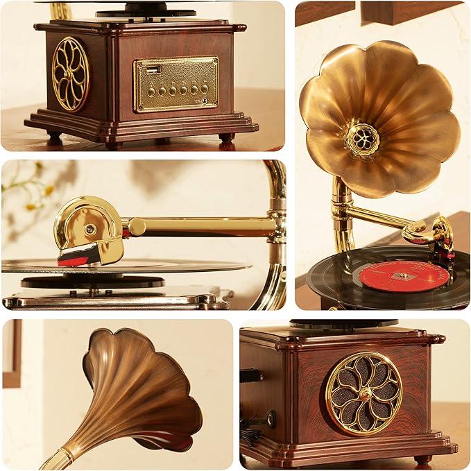 Vintage Style Wooden Record Player - Image 4