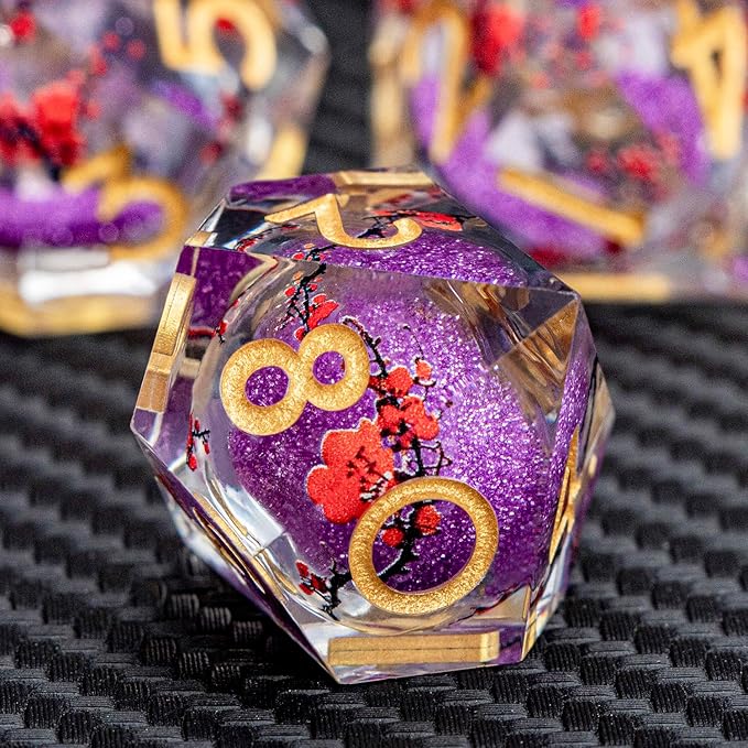 ARUOHHA DND Resin Dice Plum Blossom Liquid Core Purple Sharp Edged Polyhedral - Image 5