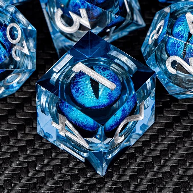 ARUOHHA DND Resin Dice Dragon Eye Dice Liquid Core Blue Sharp Edged Dice Set - Image 3