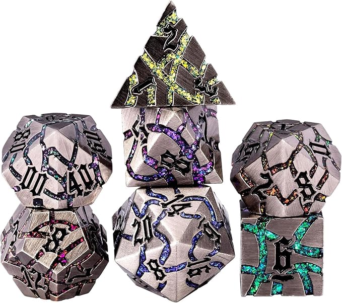 Metal Dice Set D&D, Crack Metallic DND Dice Set by Maywin