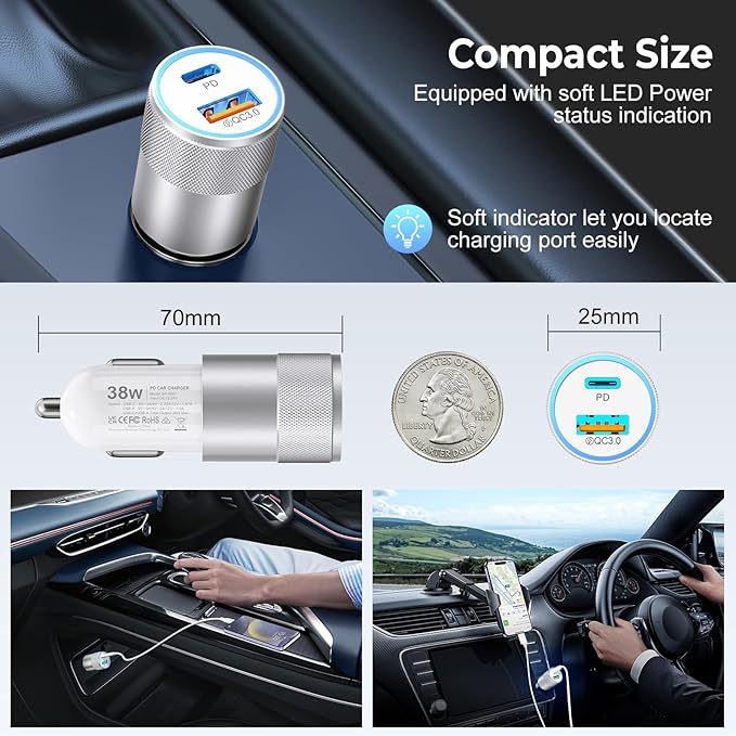 Car Charger USB C 6-Pack, Ancekoy 38W Dual Port Cigarette Lighter - Image 5