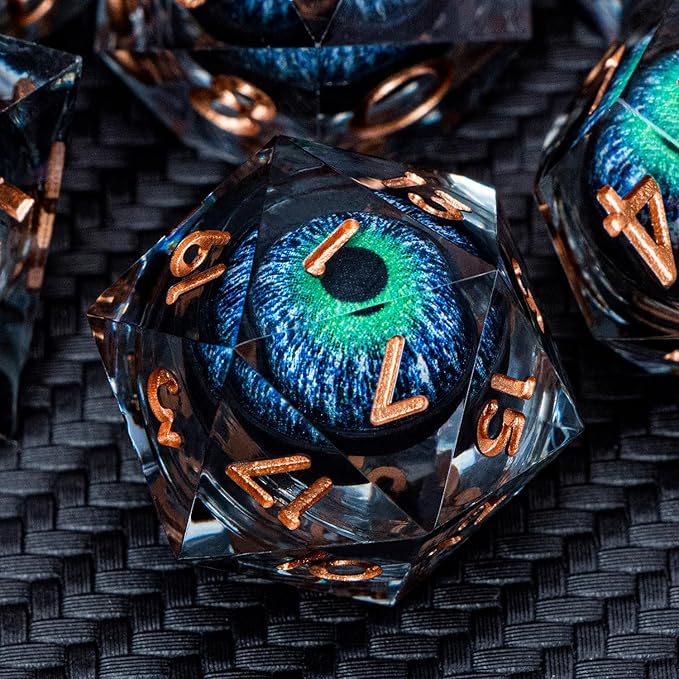 ARUOHHA DND Dragons Eye Dice Liquid Core Blue Green Resin Sharp Edged Dice Set by ARUOHHA