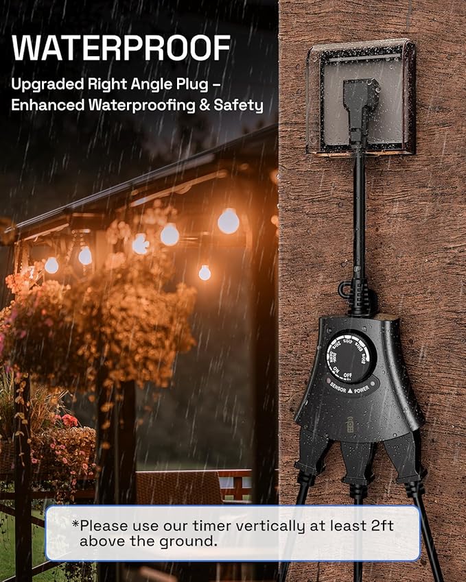 HBN Outdoor Light Timer with Remote Control, Waterproof Light Sensor Timer - Image 3