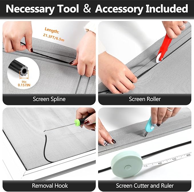 Window Screen Door Repair Kit, Durable Fiberglass Mesh Roll - Image 3