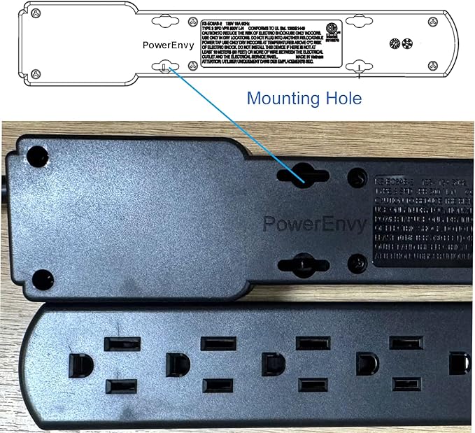 6-Outlet Surge Protector – 250 Joules, 2ft Cord, 1875W Max – Right Angle Plug - Image 2