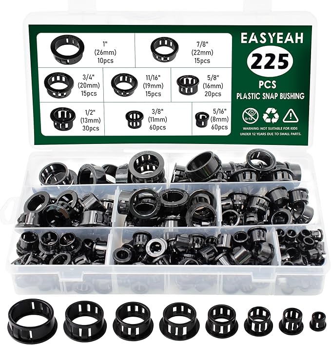 225 Pcs 8 Sizes Cable Snap-in Knockout Insulating Bushing Grommets Assortment by EASYEAH