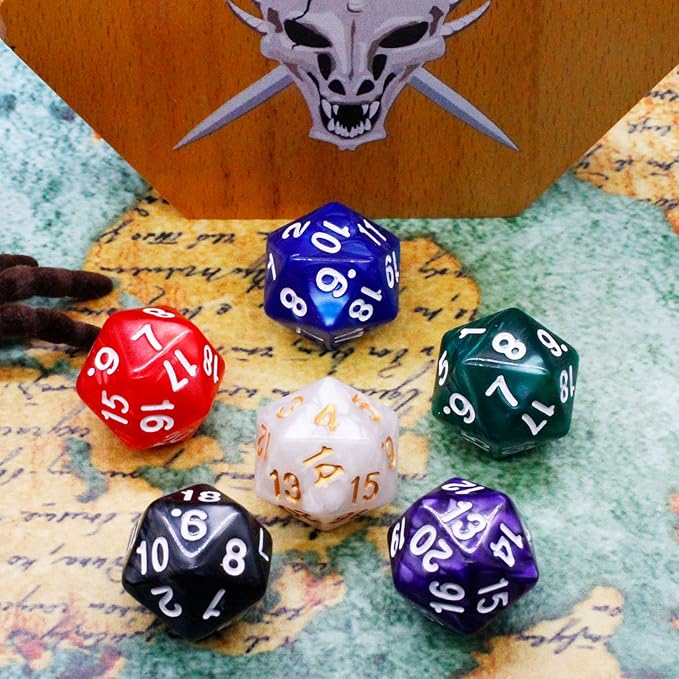 Handan 6 Pieces D20 Polyhedral Dice, 20 Sided DND Dice, 22mm Large Pearl Mixed - Image 3