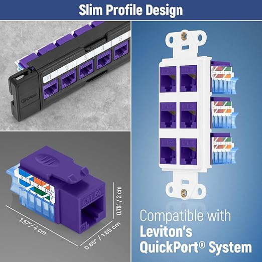 Everest 45° Angled RJ45 Cat5e Keystone Jacks 50-Pack in Purple - Image 7