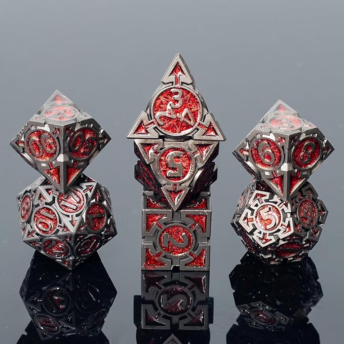 Red Black Nickel Finish Heavy Metal DND Dice Set by Unknown