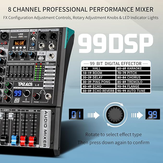 Audio Mixer, TKLBLS Professional 8 Channel DJ Mixer Board - Image 5