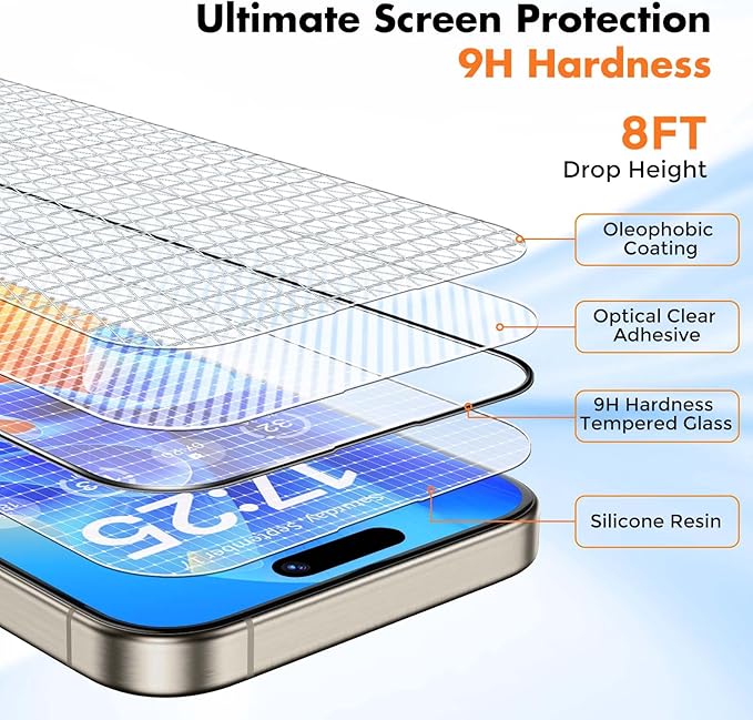 UNBREAKcable 3-Pack Glass for iPhone 15 Pro Screen Protector, Double - Image 4