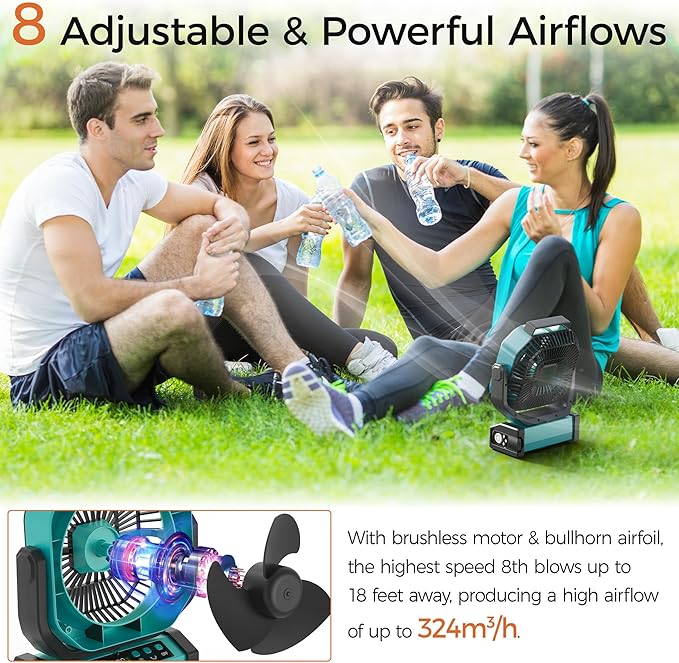 Camping Fan with Light - 20000mAh Rechargeable Battery Fan - Image 3