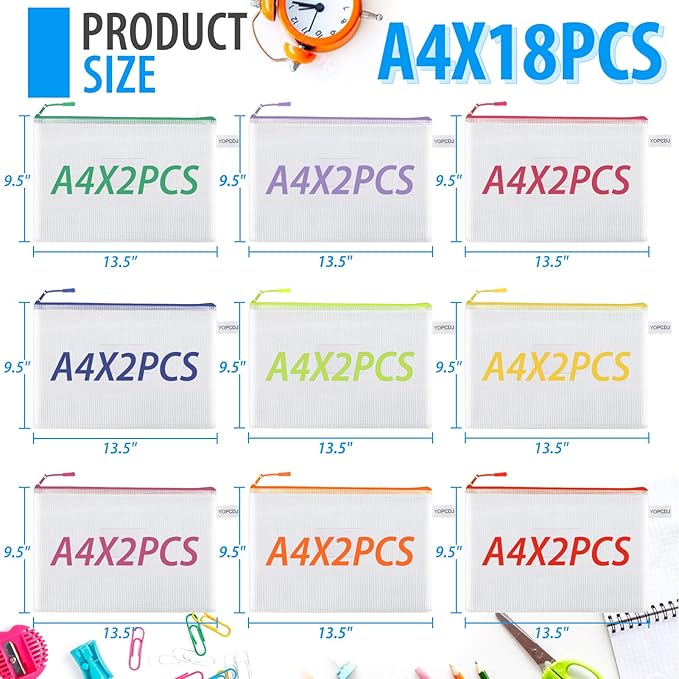 18 Pack A4 Mesh zipper pouch bags, Zipper Bags - Image 2