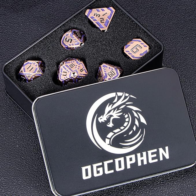 Metal DND Sci-fi Dice Set 7PCS Stripe Polyhedral Dice - Image 7