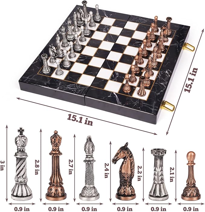 Retro Metal Chess Set for Adults and Kids – Marbling Chess Board - Image 5