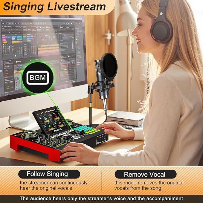 Podcast Equipment Bundle with Live Sound Card Audio Mixer, 3.5mm Condenser - Image 8