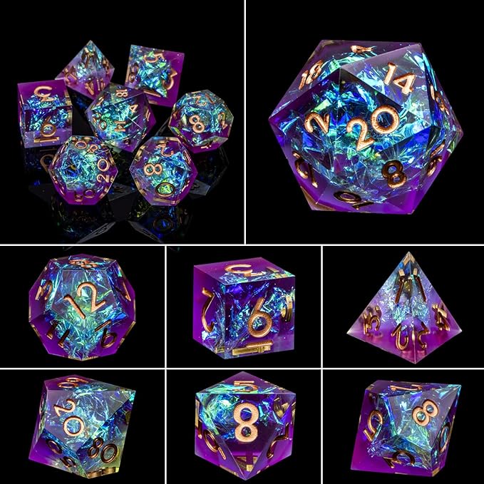 ARUOHHA DND Resin Dice Set 7Pcs Handmade Glitter Inclusions Sharp Edge Dice - Image 3