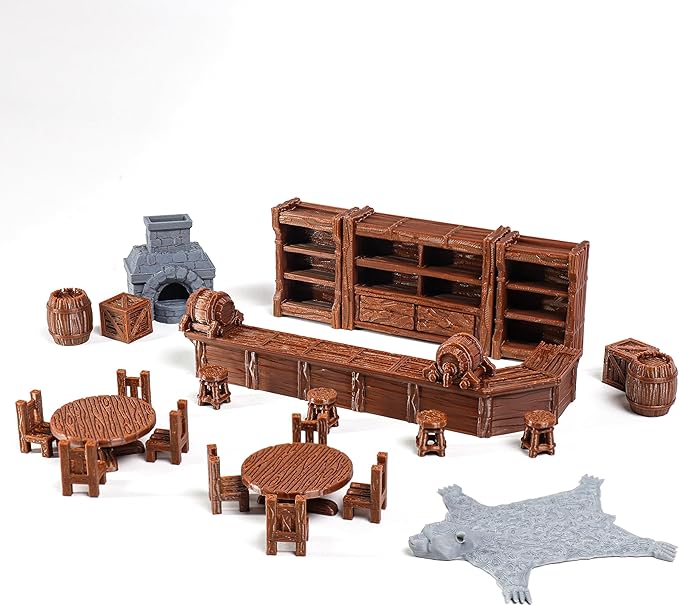 Tavern Bar Furniture Set, D&D Terrain, 3D Printed Tabletop RPG Scenery and - Image 3