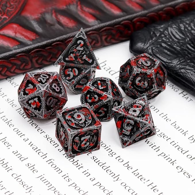 Haxtec Bloodstained Metal DND Dice Set Antique Iron Blood D&D Dice Set Dragon - Image 3