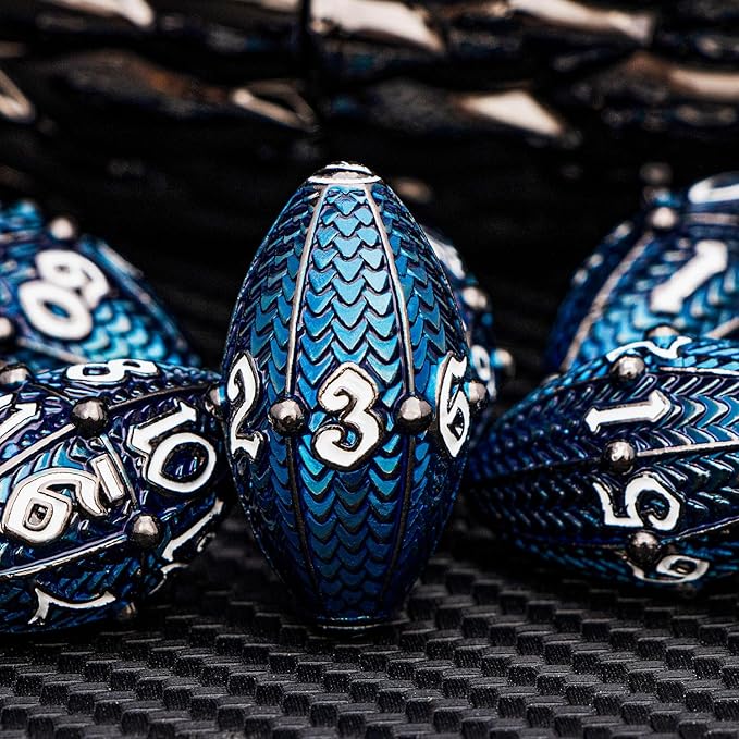 ARUOHHA DND Metal Dice Black Blue Dragons Egg Dice - Image 4