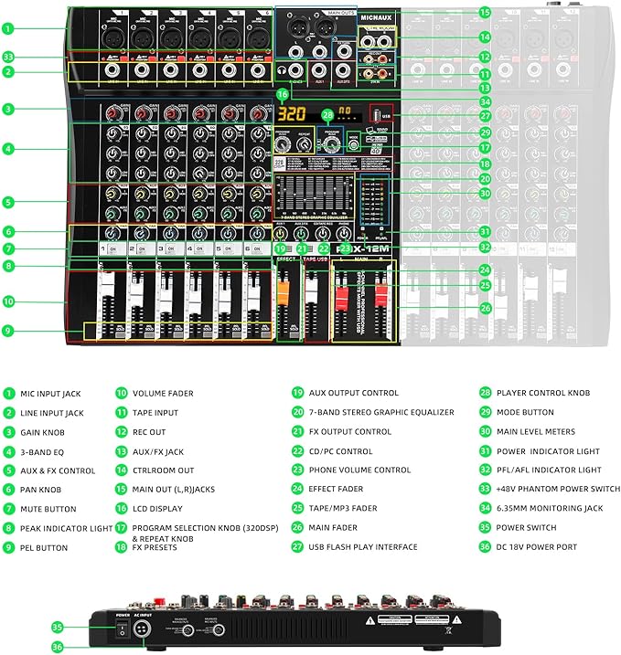 Audio Mixer 12 Channel Professional Mixer Console - Image 8