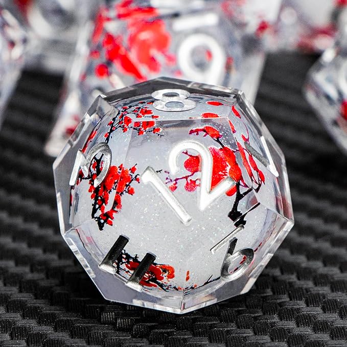 ARUOHHA DND Resin Dice Plum Blossom Liquid Core White Sharp Edge Dragons - Image 4
